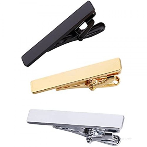 AnotherKiss Men's Skinny Tie Clip Set with Gold Silver Black 3 Tone 1.5 Inches