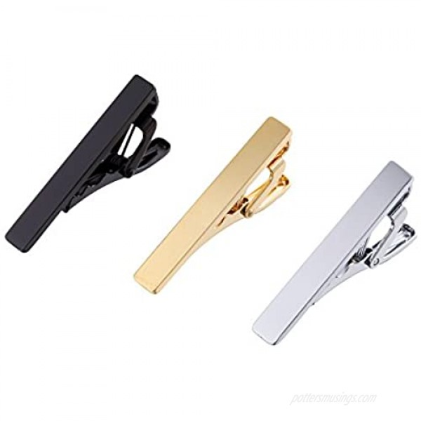 AnotherKiss Men's Skinny Tie Clip Set with Gold Silver Black 3 Tone 1.5 Inches