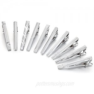 AnotherKiss Tie Clip Set of Men Classic Jewelry Gift  10 Pcs of Silver Tone  2.3 Inches