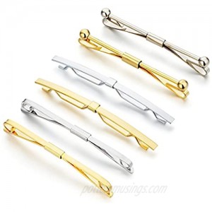 AnotherKiss Tie Collar Bar Pin Set for Men - 6 Pieces of Gold and Silver Two Tone