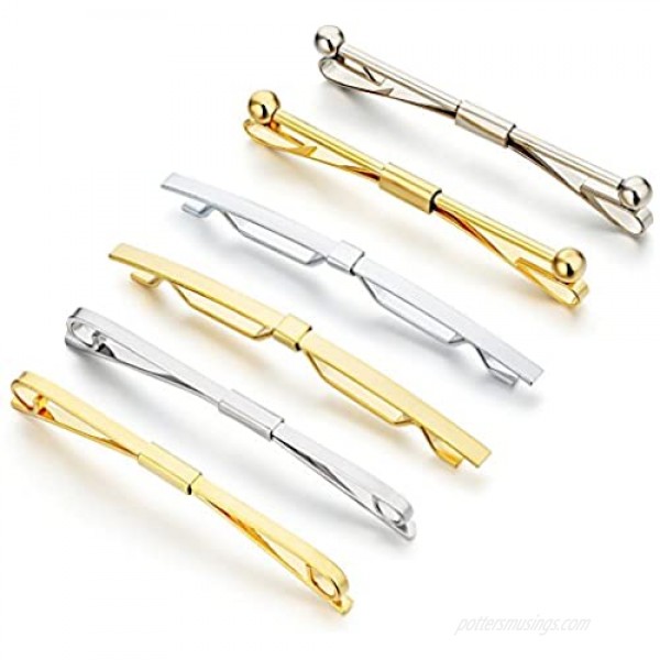 AnotherKiss Tie Collar Bar Pin Set for Men - 6 Pieces of Gold and Silver Two Tone