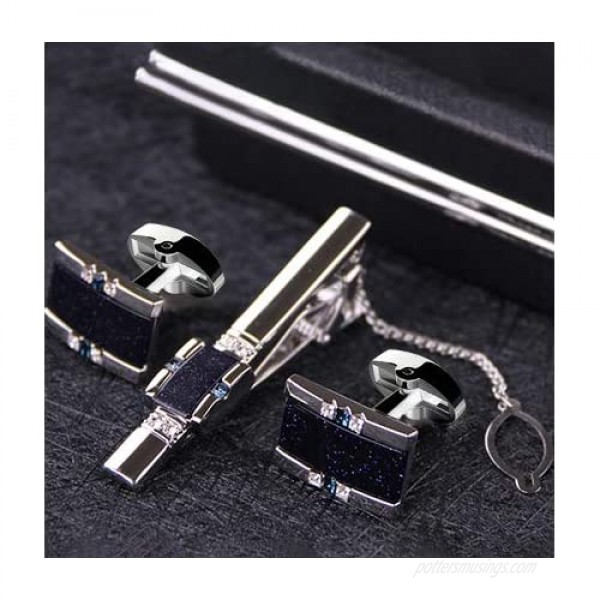 BagTu Starry Sky Cufflinks and Tie Clip Set with Gift Box and Greeting Card Galaxy Dark Blue Cufflinks and Tie Clip Gift Set for Men