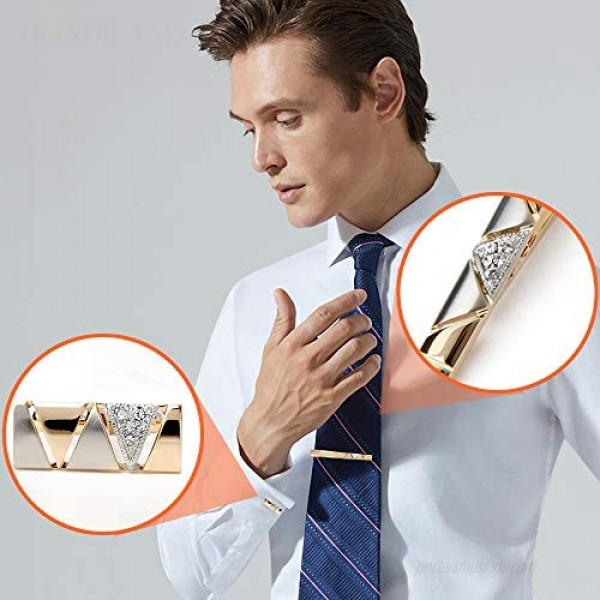 BagTu Two Tone Cufflinks and Tie Clip Set with Gift Box and Greeting Card Stylish Golden Cufflinks and Tie Clip Gift Set for Men
