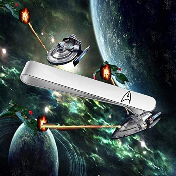 BEKECH Star Trek Gifts for Men Star Trek Symbol Engraved Tie Clip Gift for Star Trek Lovers Movie Inspired Jewelry Gift for Trekkie Men Geek Gift for Him