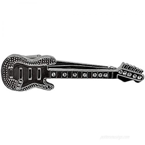 D&L Menswear Silver Plated Guitar Tie Clip with Crystals