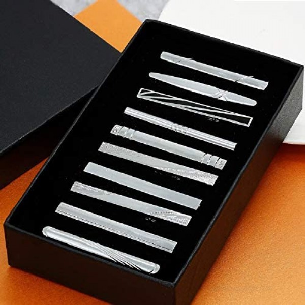 Finrezio 10 PCS Mens Tie Clips for Men Tie Bar Clips Set for Regular Ties Necktie Wedding Business Clips with Gift Box 2.17 Inches