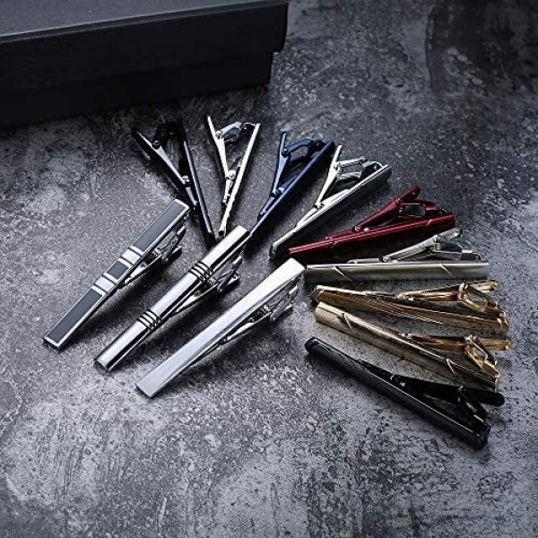 FUNRUN JEWELRY 12PCS Mens Tie Clips Set Black Tie Bar Clip for Regular Ties Necktie Wedding Business Clips with Gift Box