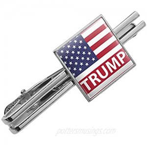 Graphics and More President Trump American Flag Square Tie Bar Clip Clasp Tack- Silver or Gold