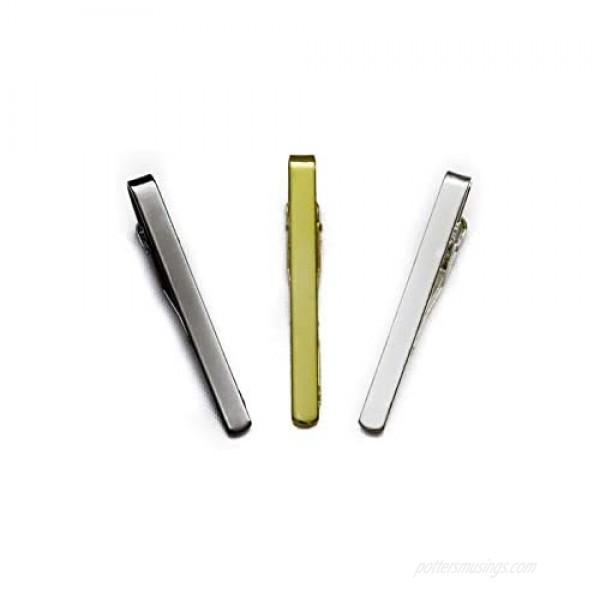 Guento Airus 3pc Mens Tie Bar Clip for Regular Necktie Gold Silver Black with Luxury Gift Box Set