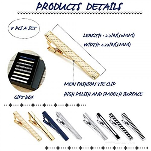 Hanpabum 8pcs Tie Bar Clips for Men Tie Clip Set for Regular Ties Mens Wedding Business Jewelry with Gift Box