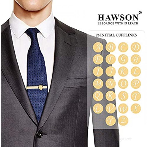 HAWSON 2 inch Tie Clips and Cufflinks Sets for Men A-Z Gold Engraved Letter Cufflinks and Tie Clips Sets for Formal Business Wedding