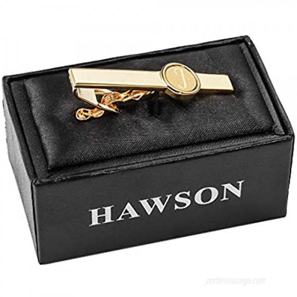 HAWSON 2 inch Tie Clips and Cufflinks Sets for Men A-Z Gold Engraved Letter Cufflinks and Tie Clips Sets for Formal Business Wedding