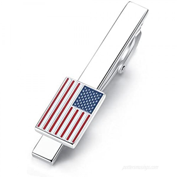 HONEY BEAR Men US Flag Tie Clip Bar Stars Stripes American Flag Wedding Gift 5.4cm