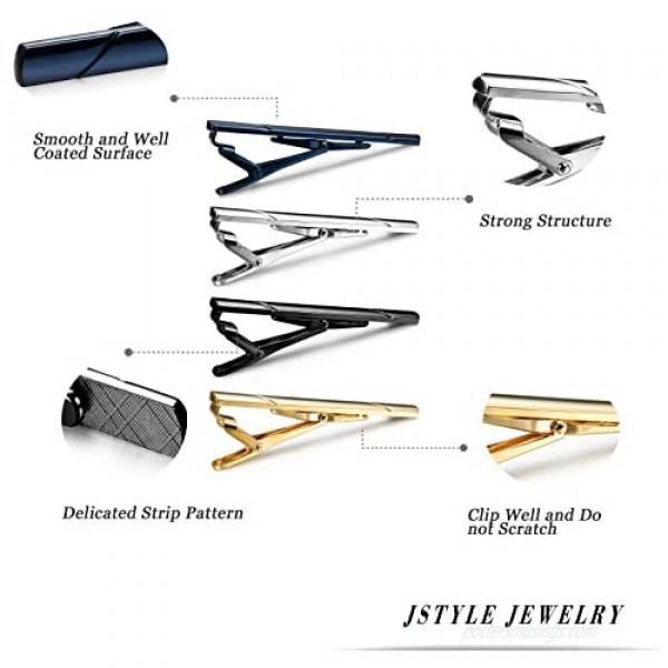 Jstyle Father Day's Gift for Dad 8 Pcs Tie Clips Set for Men Tie Bar Clip Set for Regular Ties Necktie Wedding Business Clips with Box A