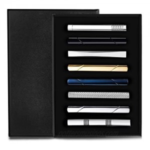 Jstyle Father Day's Gift for Dad 8 Pcs Tie Clips Set for Men Tie Bar Clip Set for Regular Ties Necktie Wedding Business Clips with Box A
