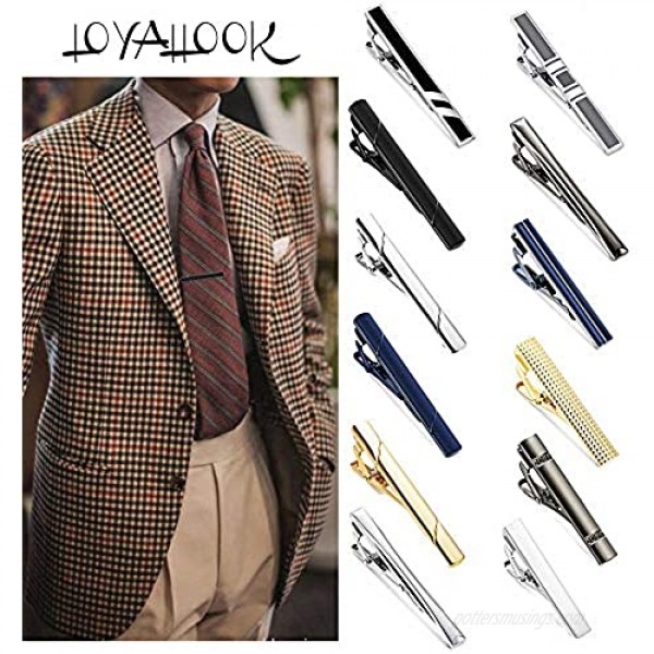 LOYALLOOK 12Pcs Tie Clips Set for Men Tie Clips Bar Pin Variety Set for Regular Skinny Ties Necktie Wedding Business Mens Gifts