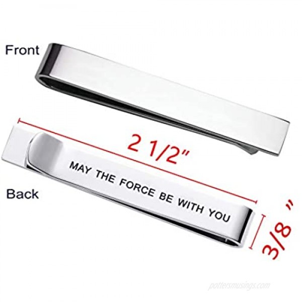 LParkin May The Force Be with You Tie Clip Star Wars Fan Gift Funny Gift Stainless Steel Polished Finish Tie Clips Men Women