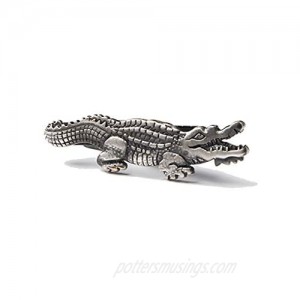 Men's Premium Antiqued Alligator Crocodile 1.75 Metal Tie Bar Clip