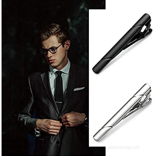 MOZETO Tie Clips for Men Black Gold Blue Gray Silver Tie Bar Set for Regular Ties Luxury Box Gift Ideas (Elegant Style)