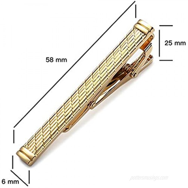 MOZETO Tie Clips for Men Black Gold Blue Gray Silver Tie Bar Set for Regular Ties Luxury Box Gift Ideas (Shining Style)