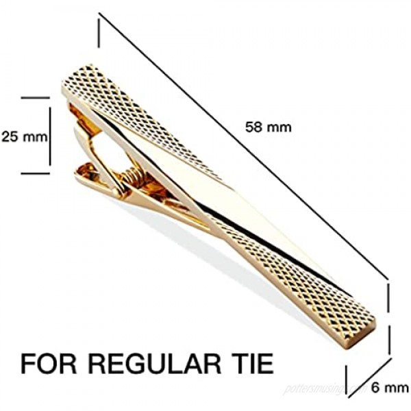 MOZETO Tie Clips for Men Black Gold Blue Gray Silver Tie Bar Set for Regular Ties Luxury Box Gift Ideas (Fashion Style)