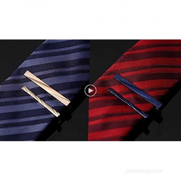 MOZETO Tie Clips for Men Black Gold Blue Gray Silver Tie Bar Set for Regular Ties Luxury Box Gift Ideas (Fashion Style)