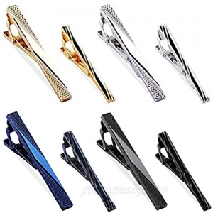MOZETO Tie Clips for Men  Black Gold Blue Gray Silver Tie Bar Set for Regular Ties  Luxury Box Gift Ideas (Fashion Style)