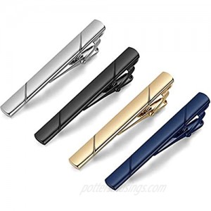 MOZETO Tie Clips for Men  Black Gold Blue Gray Silver Tie Bar Set for Regular Ties  Luxury Box Gift Ideas (Elegant Style)