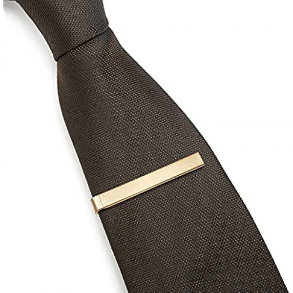 Puentes Denver 3 Pc Mens Tie Bar Slide Clip Set Skinny Ties 1.5 Inch Brushed Silver Black Gold in Gift Box