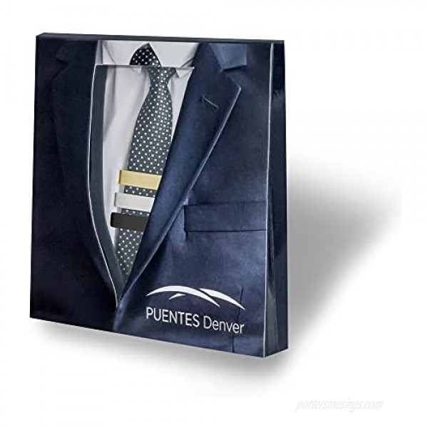 Puentes Denver Men's Tie Clip Bar Set Textured Silver/Black/Gold One Size 3 Piece