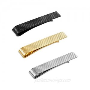 Puentes Denver Men's Tie Clip Bar Set  Textured  Silver/Black/Gold  One Size  3 Piece