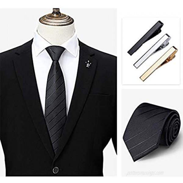 Roctee Tie Clips for Men 3 Pack Classic Tie Clip Silver Gold Black Necktie Tie Bar Pinch Clips Suitable for Wedding Anniversary Business and Daily Life