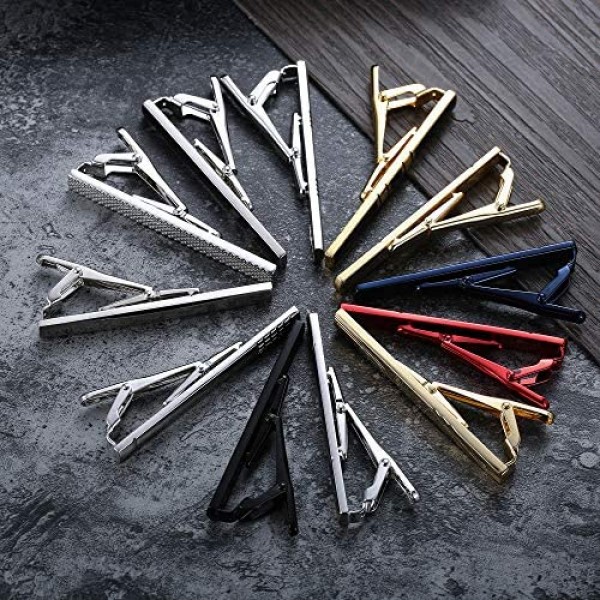 sailimue 12 Pcs Tie Clips Set for Men Tie Bar Clip Black Silver-Tone Gold-Tone for Wedding Business with Gift Box