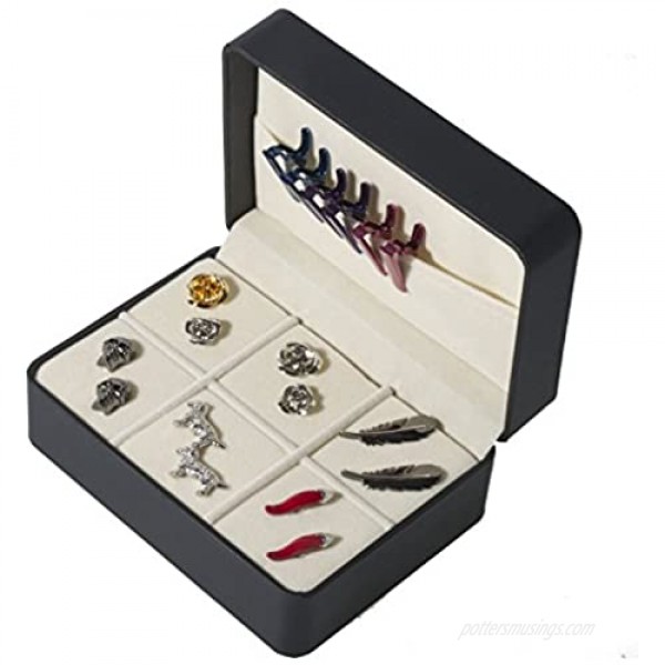 Salutto PU Box Cufflinks Tie Clip Brooch Lapel Storage Case Box Boutique Black