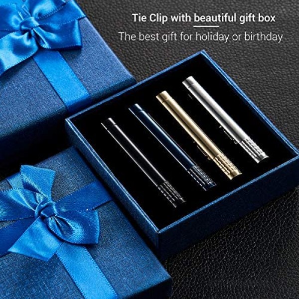 Smaior Tie Clips for Men Silver Gold Blue Black Tie Clip Set with Luxury Gift Box Suitable for Regular Ties.