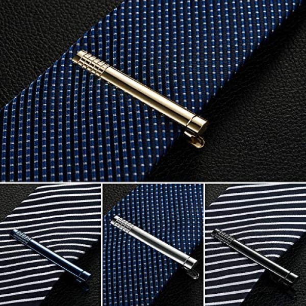 Smaior Tie Clips for Men Silver Gold Blue Black Tie Clip Set with Luxury Gift Box Suitable for Regular Ties.