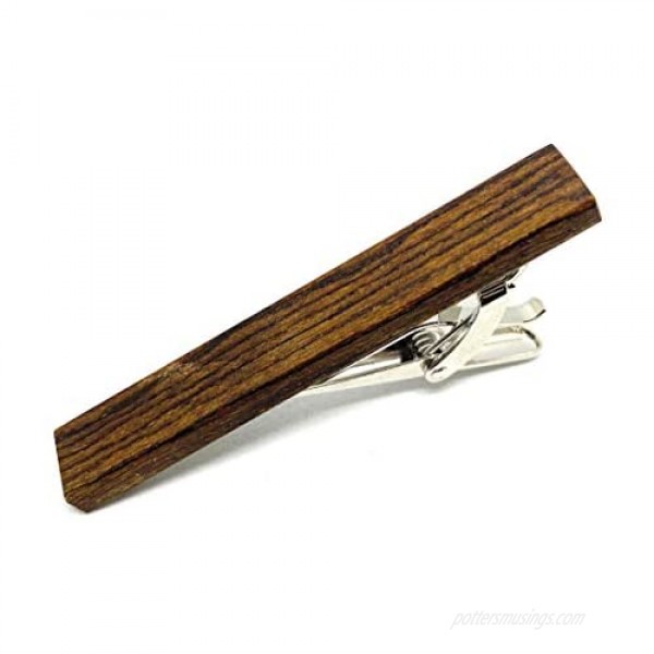 Stainless Steel Bow Wood Tie Clip by D&L Menswear