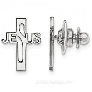 Sterling Silver Rhodium-plated Jesus Cross Tie Tac
