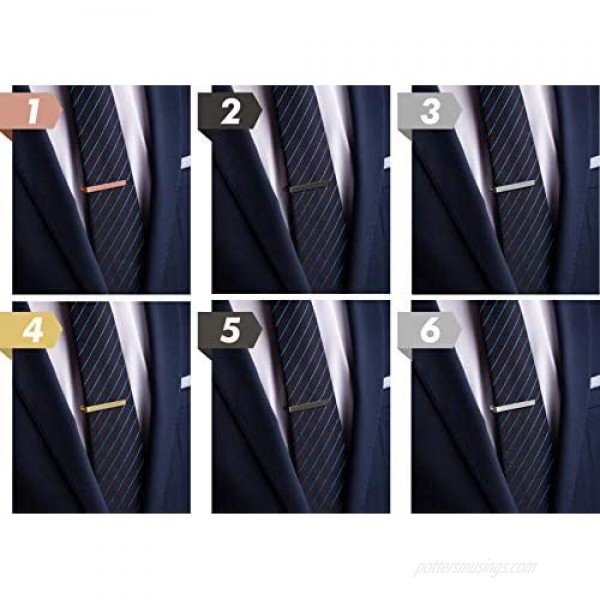 Tie Clips for Men 6 PCs Elegant Metal Necktie Tie Bar Pinch Clasp for Wedding Anniversary Business Meeting and Daily Life.
