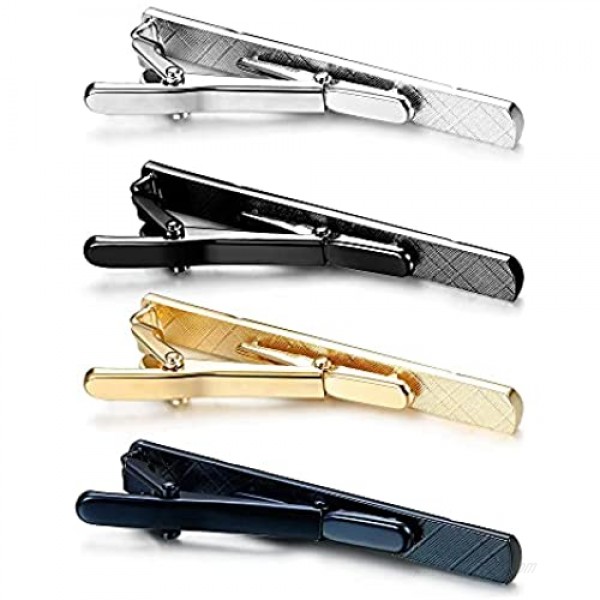 UHIBROS Mens Tie Clip Tie Bar Set for Regular Ties Silver Black Blue Gold Tone Luxury Gift Box Wedding Business Clips