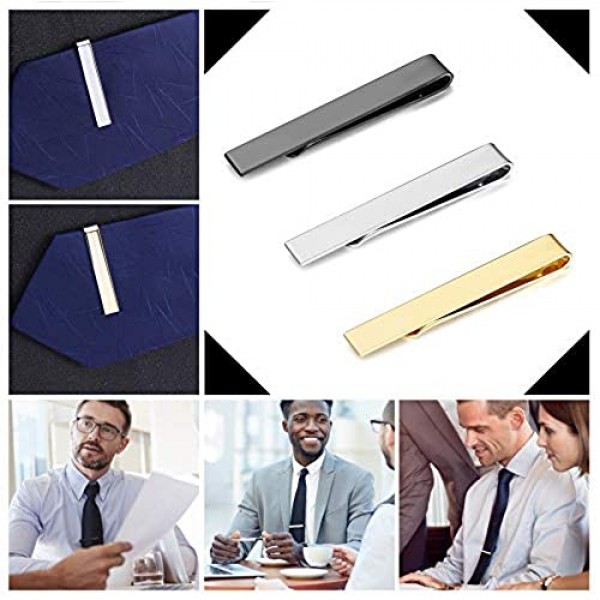 YADOCA 3 Pcs Tie Clips for Men Tie Bar Set Necktie Clips for Wedding Anniversary Business Black Silver-Tone Gold-Tone