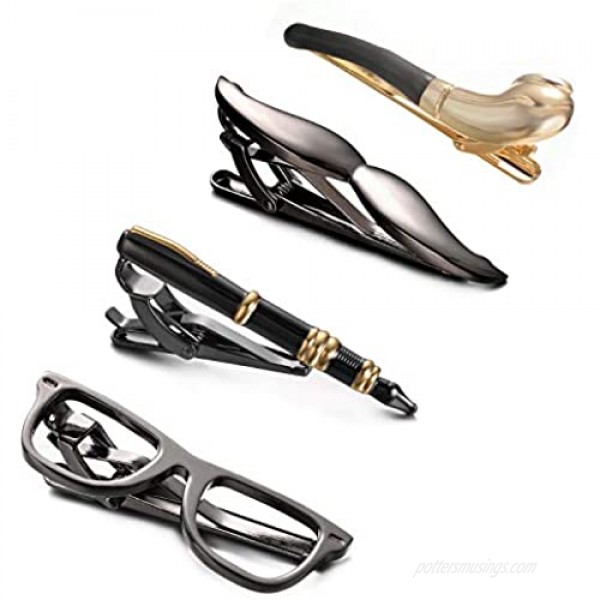 Yoursfs Personalized Glasses Mustache Tie Clip Black Vintage Funny Pins with Tools Prop Tie Clip Novelty for Men