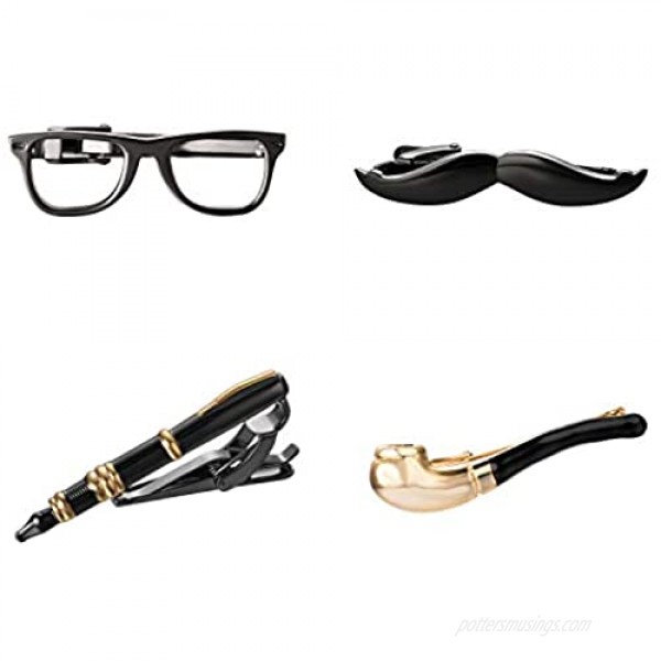Yoursfs Personalized Glasses Mustache Tie Clip Black Vintage Funny Pins with Tools Prop Tie Clip Novelty for Men