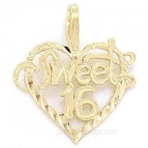 14K Gold Sweet 16 Heart Charm Diamond-Cut Jewelry 16mm