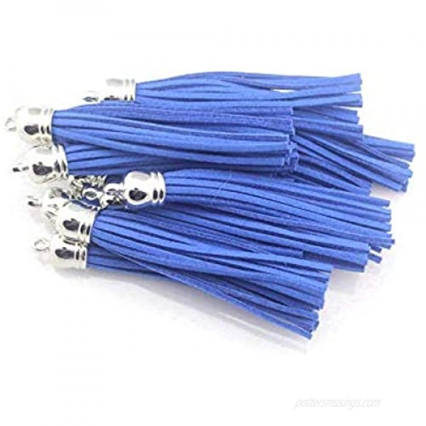20 Silver Cap 3-1/2 Inch Faux Suede Tassel Charm with CCB Cap for Keychain Cellphone Straps Jewelry Charms DHLAS0914 (RoyalBlue)