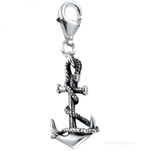 925 Sterling Silver Ship Anchor Navy Sailor Charm with Lobster Clasp Charm for Charm Bracelet