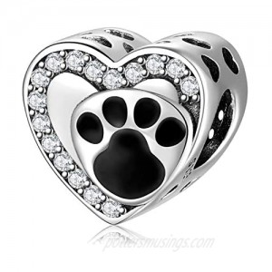 AIEGNOS 925 Sterling Silver Black Pet Paw Print Charm Dazzling CZ Bead Animal Jewelry Charms Beads Gifts for Women Girls Pets Animals Lover Fit European Charms Snake Bracelet