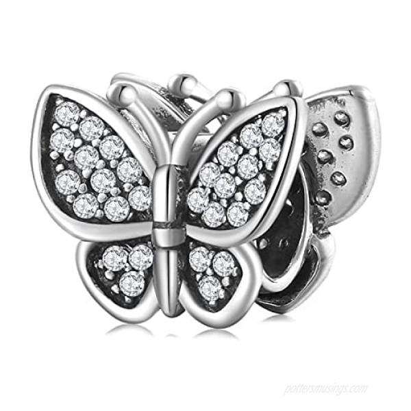 AIEGNOS 925 Sterling Silver Butterfly Animal Charm Jewelry Charms Beads Gifts for Women Girls Fit European Charms Snake Bracelet