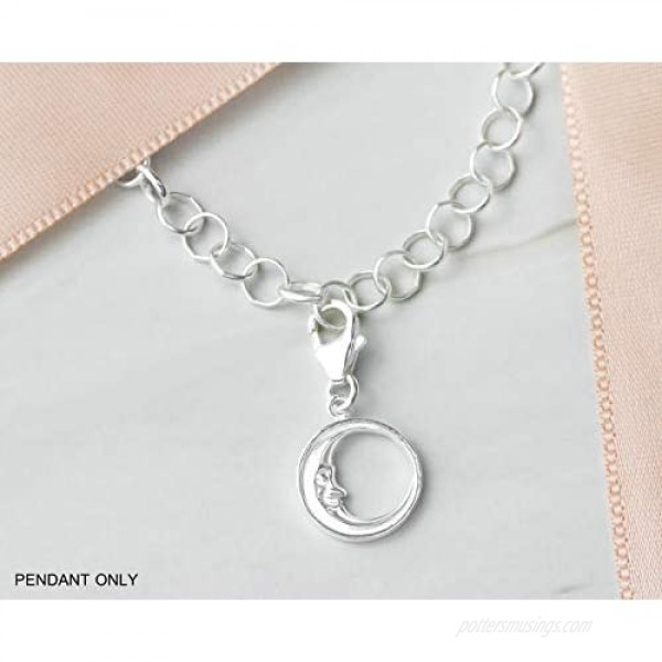 AUBE JEWELRY Hypoallergenic 925 Sterling Silver Moon Charm with Lobster Clasp for Bracelets or Necklaces