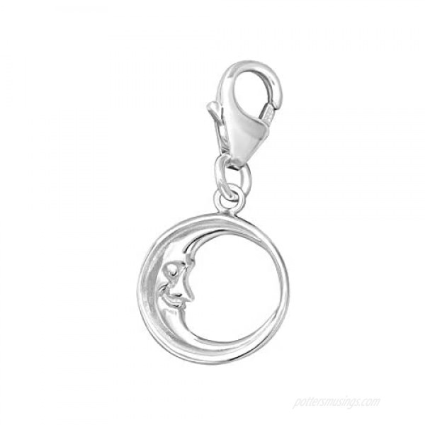 AUBE JEWELRY Hypoallergenic 925 Sterling Silver Moon Charm with Lobster Clasp for Bracelets or Necklaces